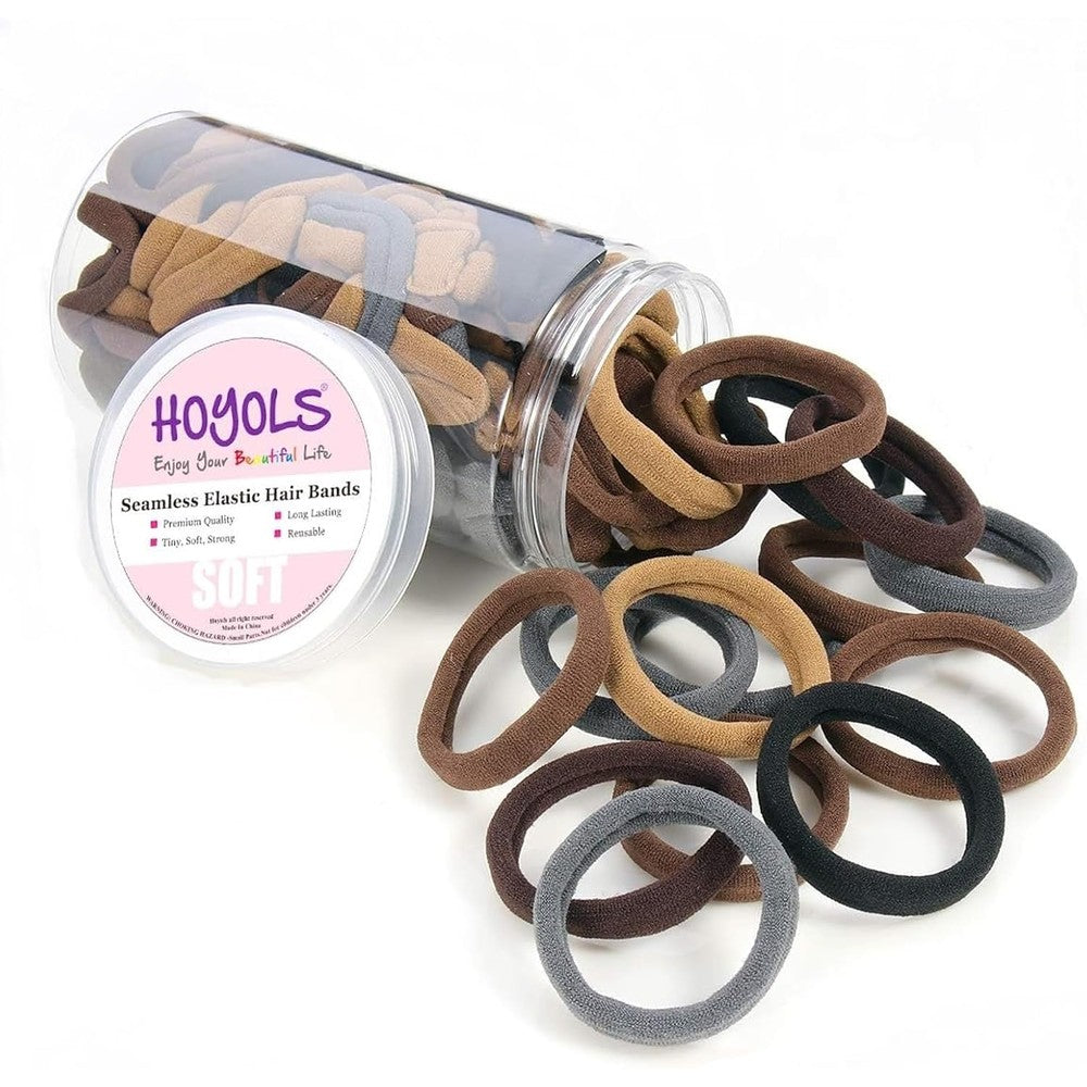 HOYOLS seamless cotton hair ties brunette brown set front view pack of one hundred pieces