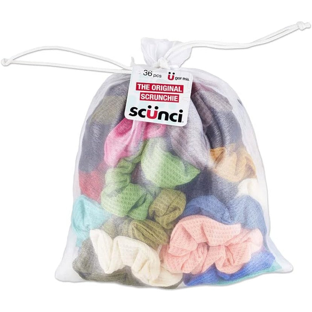 Conair Scunci original waffle knit scrunchies front view packaging thirty six count
