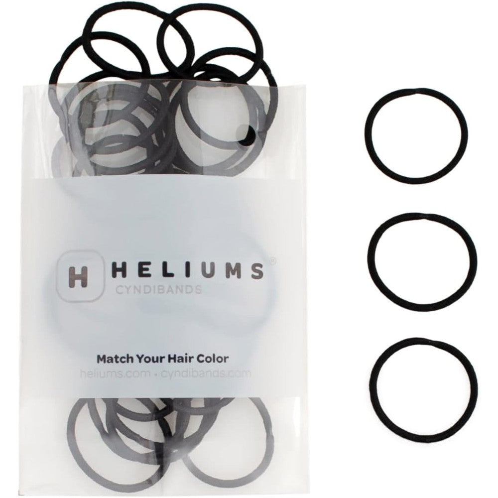 Heliums Small Hair Ties Black front view of the pack showing forty eight count mini elastics