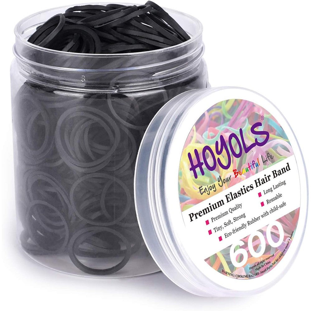 HOYOLS black hair rubber bands front view package of six hundred pieces for hair styling