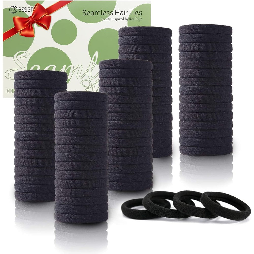Bessrung seamless thick black hair ties front view pack of one hundred pieces