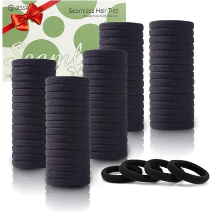 Bessrung seamless thick black hair ties front view pack of one hundred pieces