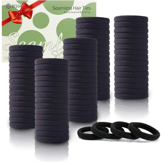Bessrung seamless thick black hair ties front view pack of one hundred pieces