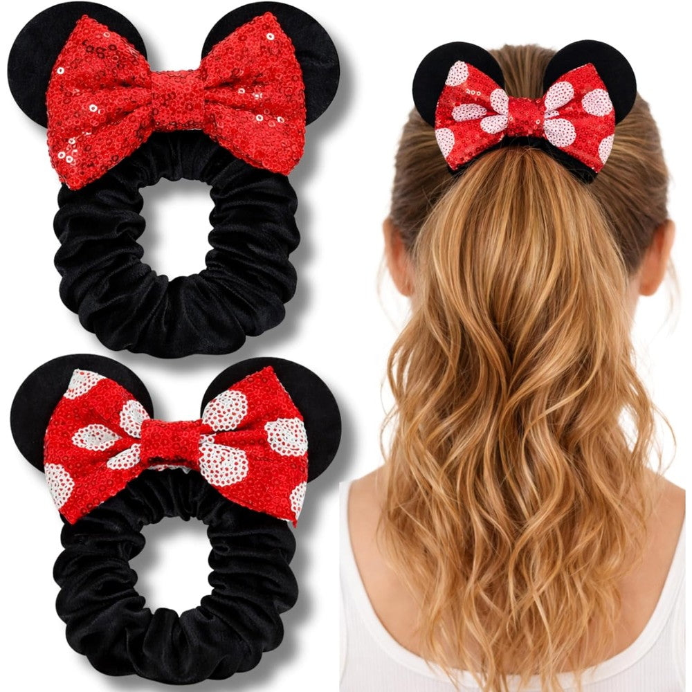 Styla Hair mouse ear velvet scrunchies pack front view stylish hair accessories
