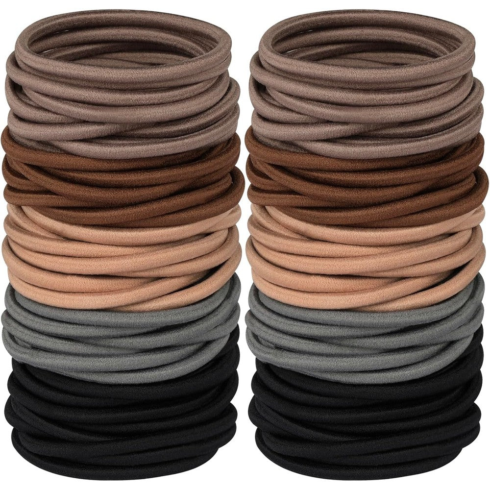 Hageolan multicolored hair ties front view showing thick seamless elastic bands sorted by color