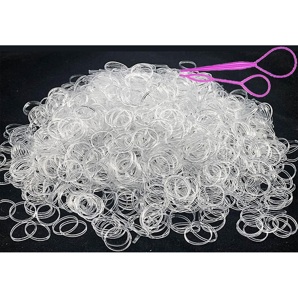 SAOYOAS clear elastic mini ponytail rubber ties front package view with styling tools.
