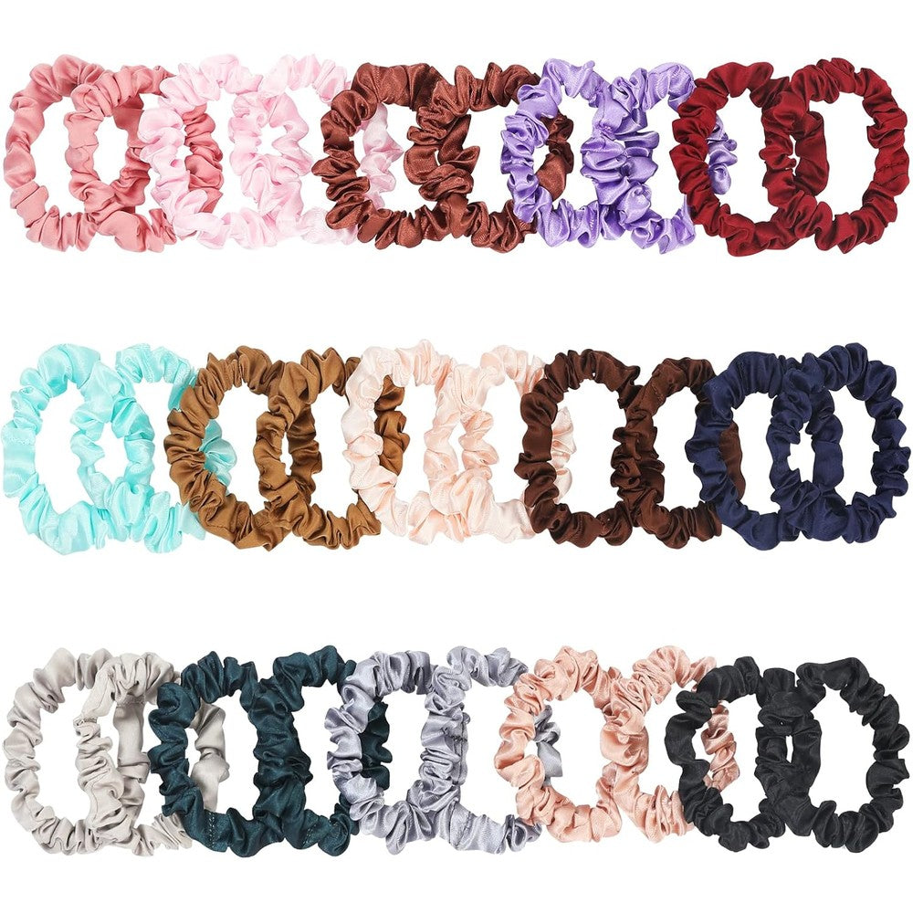 Kecuco small silk satin hair scrunchies pack front view