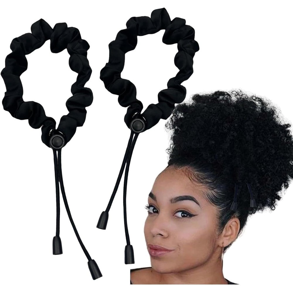 Bswox adjustable satin hair tie front view showcasing the premium black fabric texture.