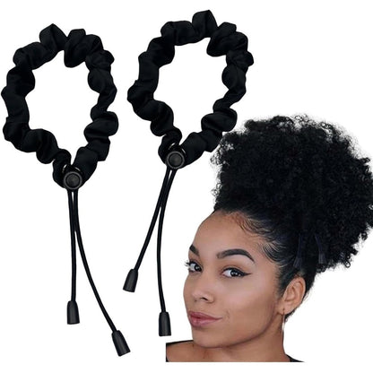 Bswox adjustable satin hair tie front view showcasing the premium black fabric texture.
