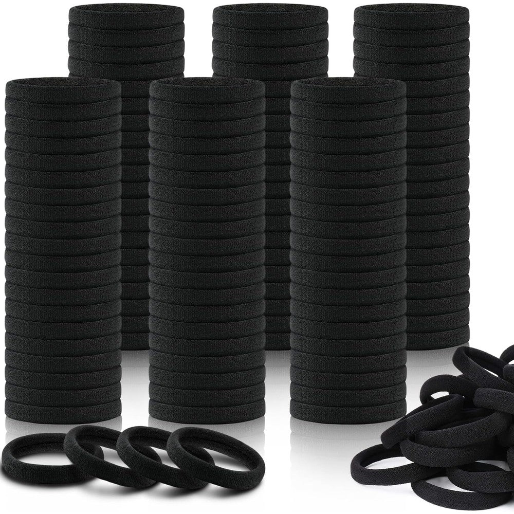 IKOCO black hair ties front view package showing seamless cotton ponytail holders.