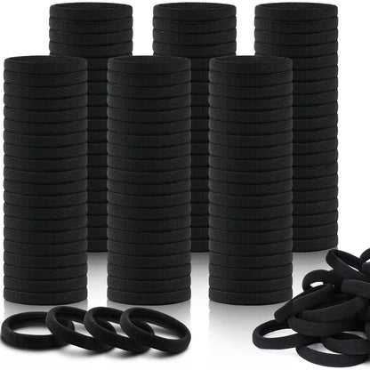IKOCO black hair ties front view package showing seamless cotton ponytail holders.