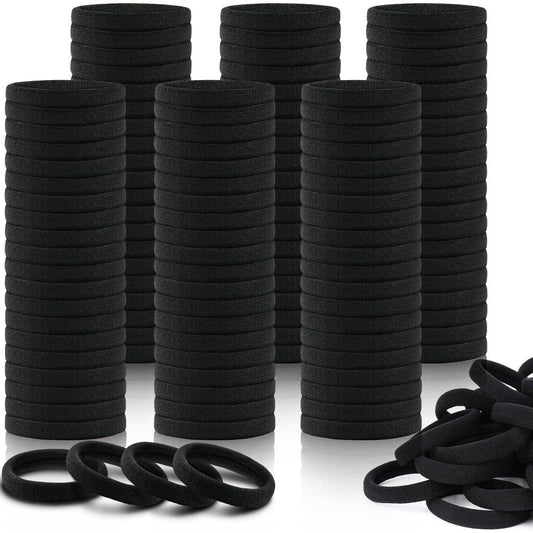 IKOCO black hair ties front view package showing seamless cotton ponytail holders.
