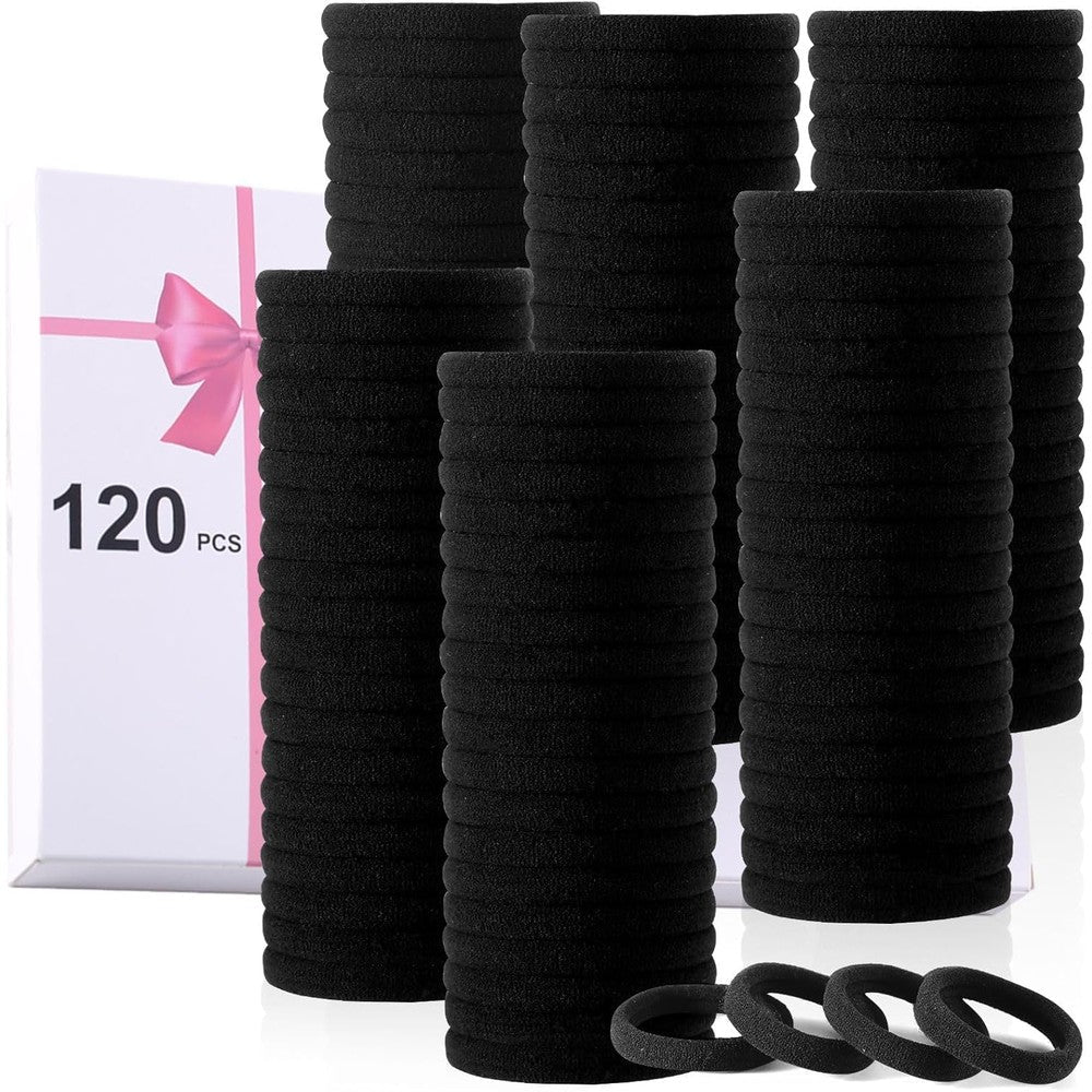 LuSeren black hair ties for thick hair bulk pack front view showcasing seamless design.