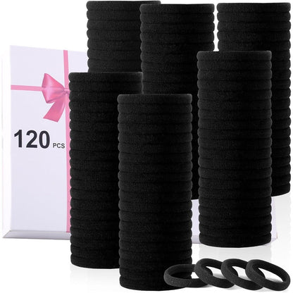 LuSeren black hair ties for thick hair bulk pack front view showcasing seamless design.