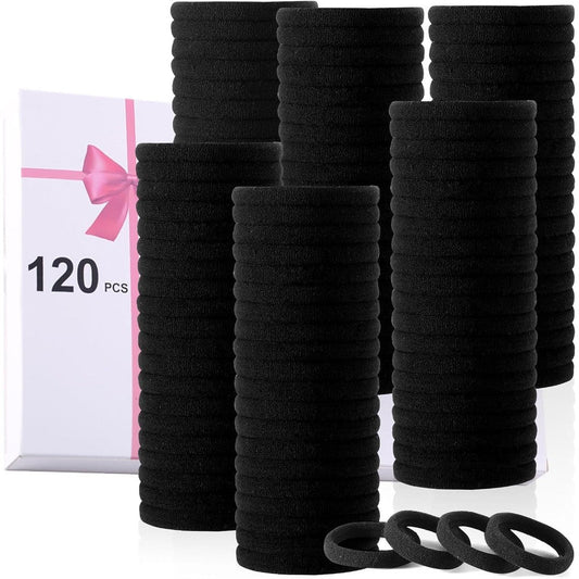 LuSeren black hair ties for thick hair bulk pack front view showcasing seamless design.