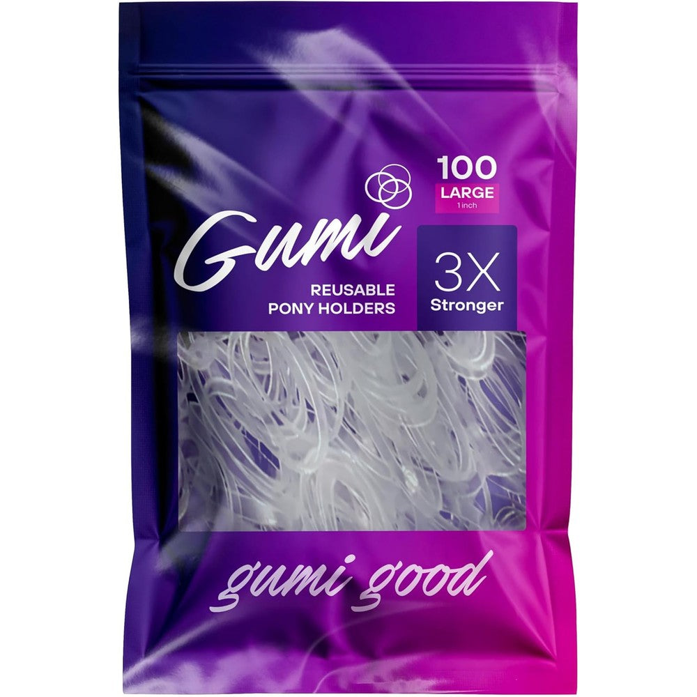Gumi Good clear elastics 1 inch hair band large front view packaging for invisible hair styling