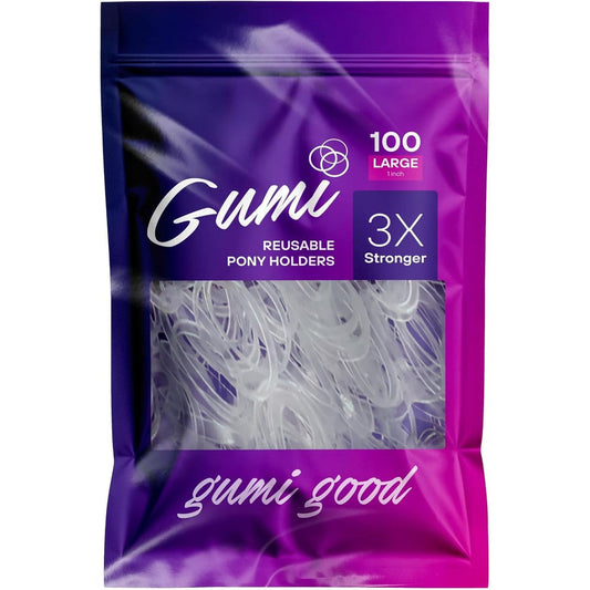 Gumi Good clear elastics 1 inch hair band large front view packaging for invisible hair styling
