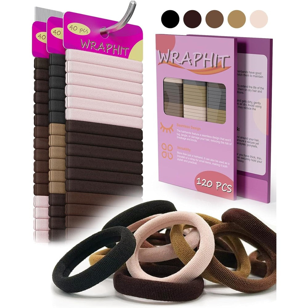 Wraphit seamless hair ties front view showing classic neutral colors packaging