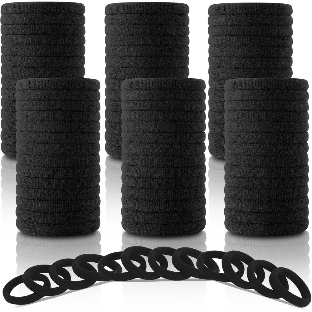 DWKFEOQ black hair ties 120 count value pack front view showcasing soft cotton seamless design