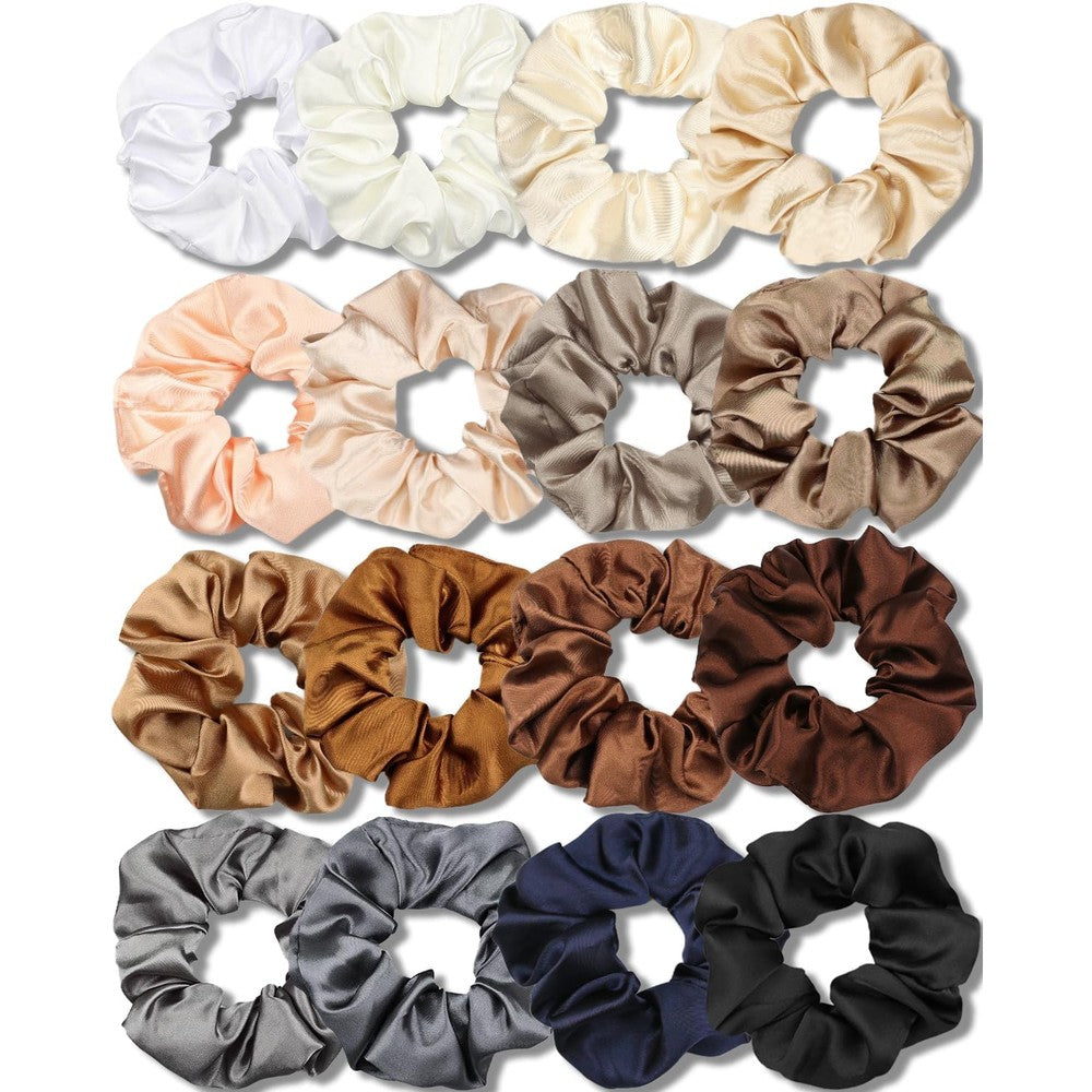 IVARYSS Satin Scrunchies 16-pack front view showcasing neutral color palette variety