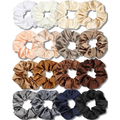 IVARYSS Satin Scrunchies 16-pack front view showcasing neutral color palette variety