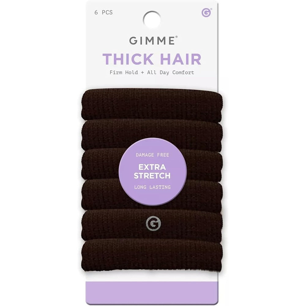 GIMME Beauty Thick Hair Extra Stretch Bands front view packaging of dark brown hair ties