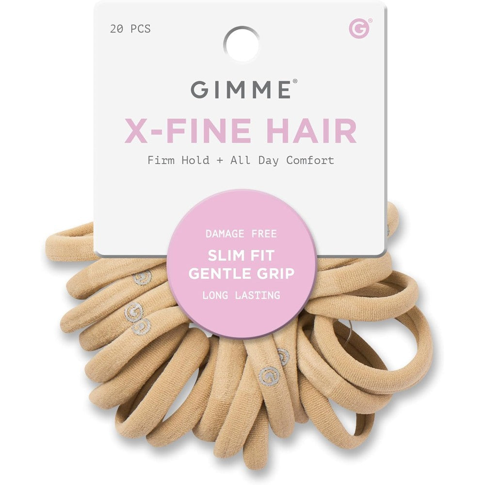 Gimme Beauty X-Fine Hair Bands front pack view showing twenty blonde elastics