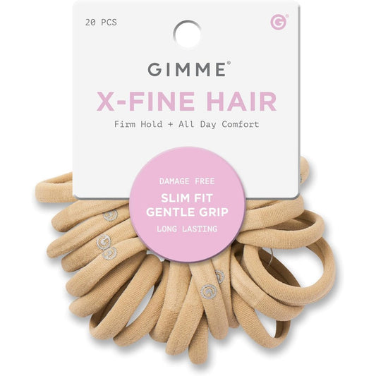 Gimme Beauty X-Fine Hair Bands front pack view showing twenty blonde elastics