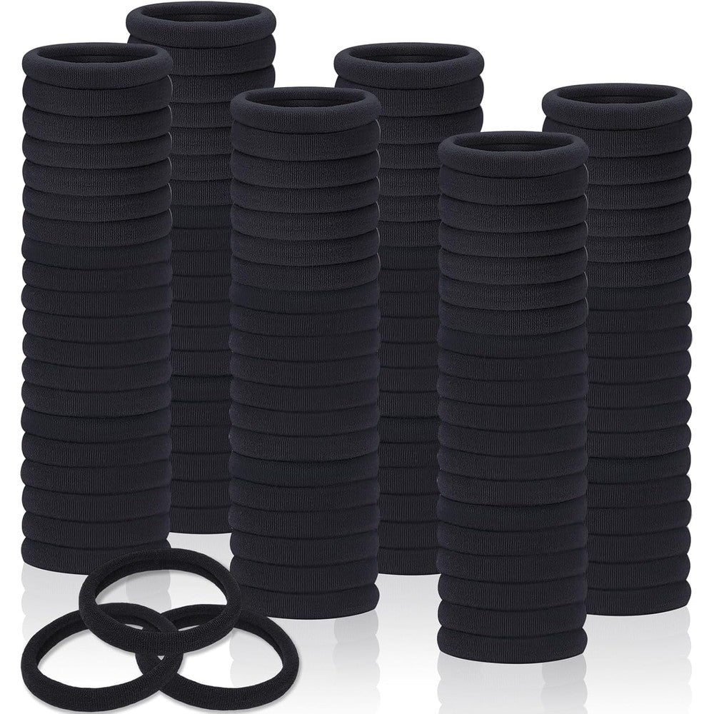Fishinsea seamless elastic hair ties front view showing bulk pack of black ponytail holders