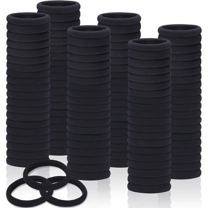 Fishinsea seamless elastic hair ties front view showing bulk pack of black ponytail holders