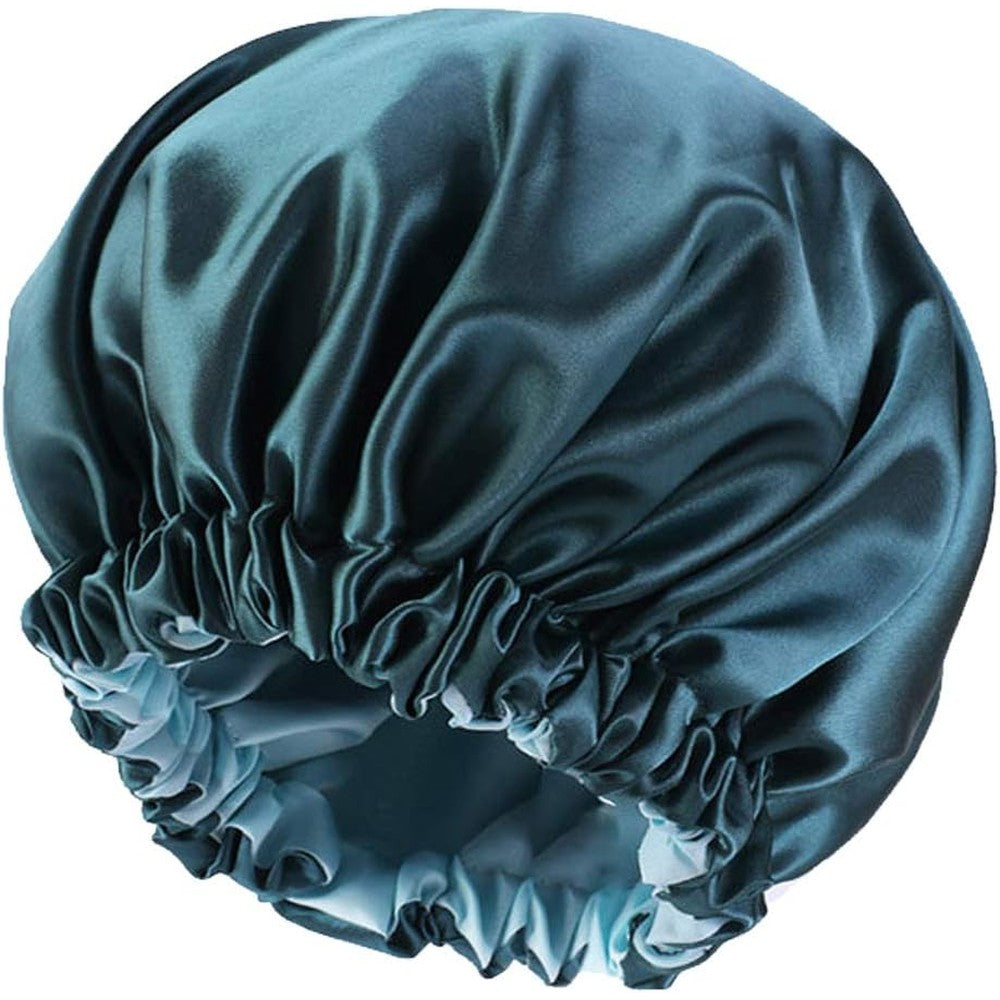 Edoneery satin silk hair bonnet for sleeping front view blue zircon color