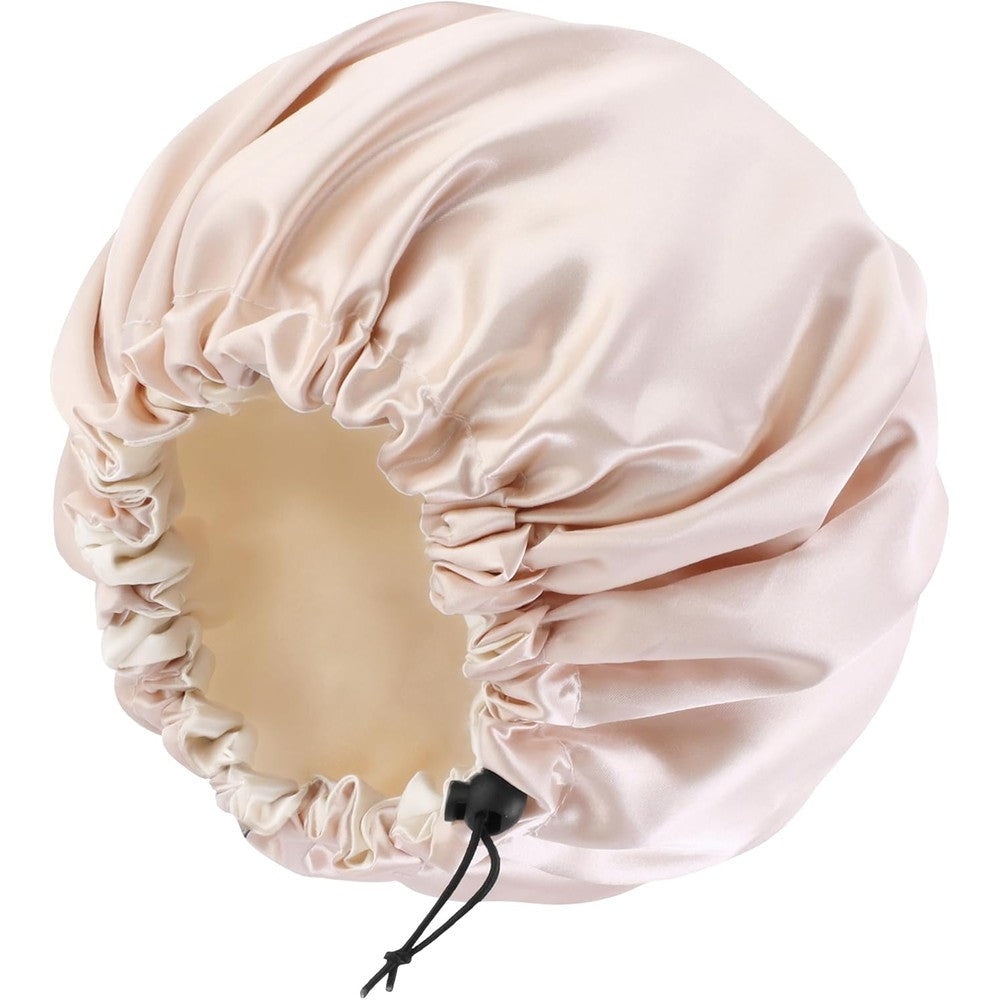 Edoneery Satin Silk Bonnet front view champagne color hair protection cap