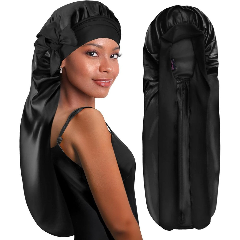 Bonnet Queen extra long silk braid bonnet in black