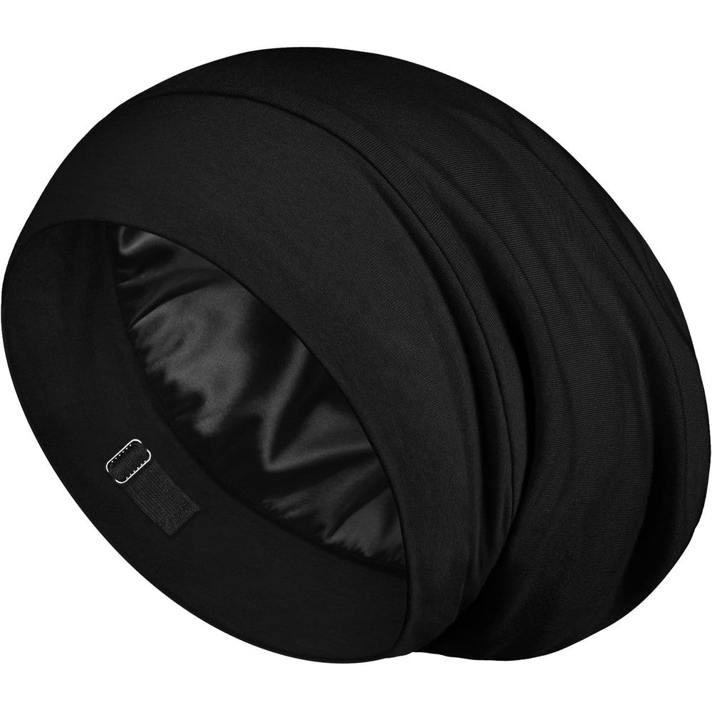 LULUSILK Mulberry Silk Sleep Bonnet front view showing adjustable strap