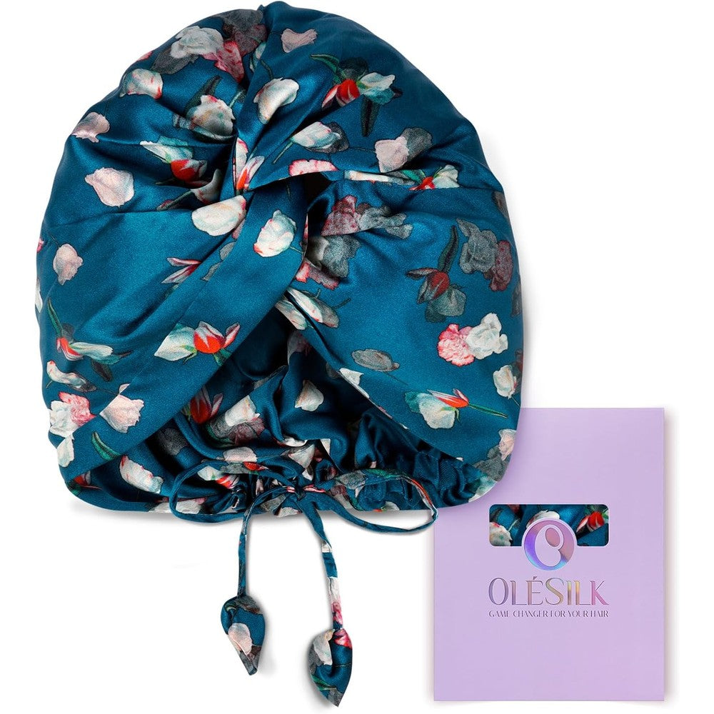 OLESILK silk bonnet for sleeping front view in Royal Blue color