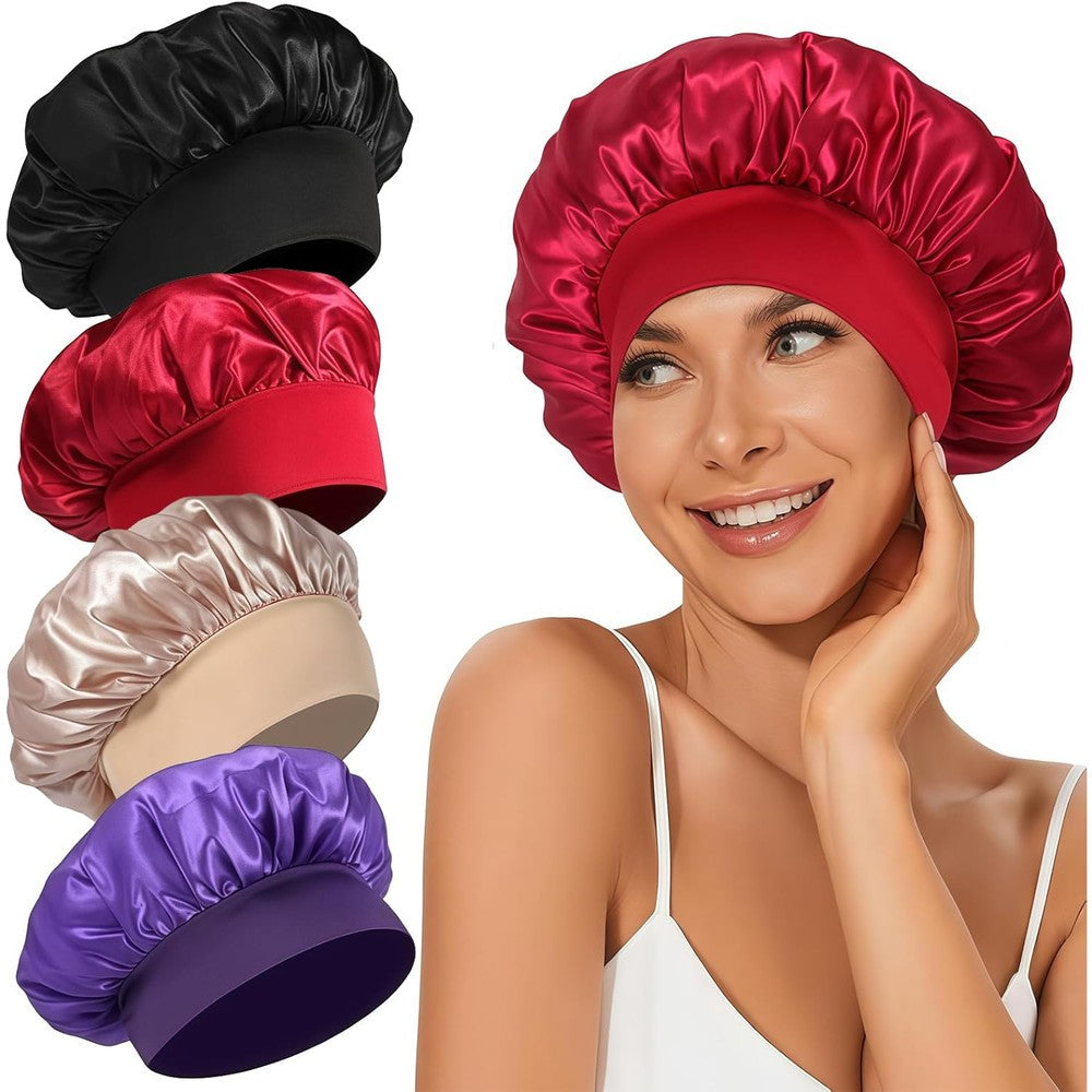 LEADUWAY satin bonnet four pack front view showing black red purple gold colors
