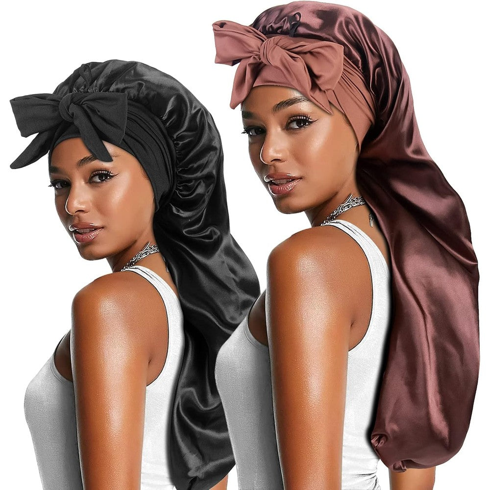 Heniho long satin bonnets front view showcasing adjustable tie band