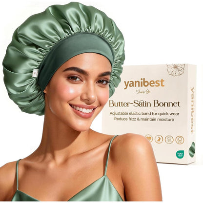 YANIBEST silk bonnet for sleeping women front view showcasing the soft wide elastic band
