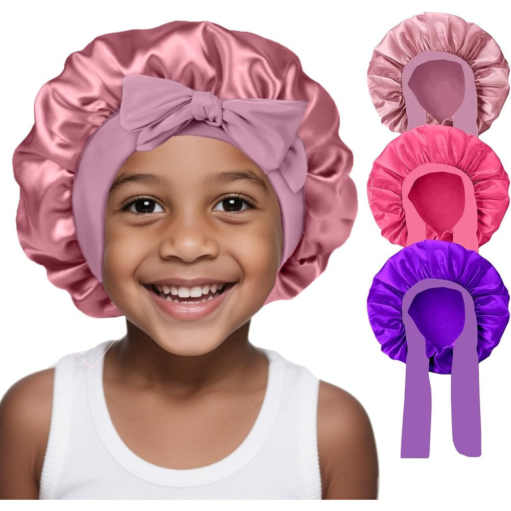FIRSTPELLA kids satin hair bonnet 3 pack front view
