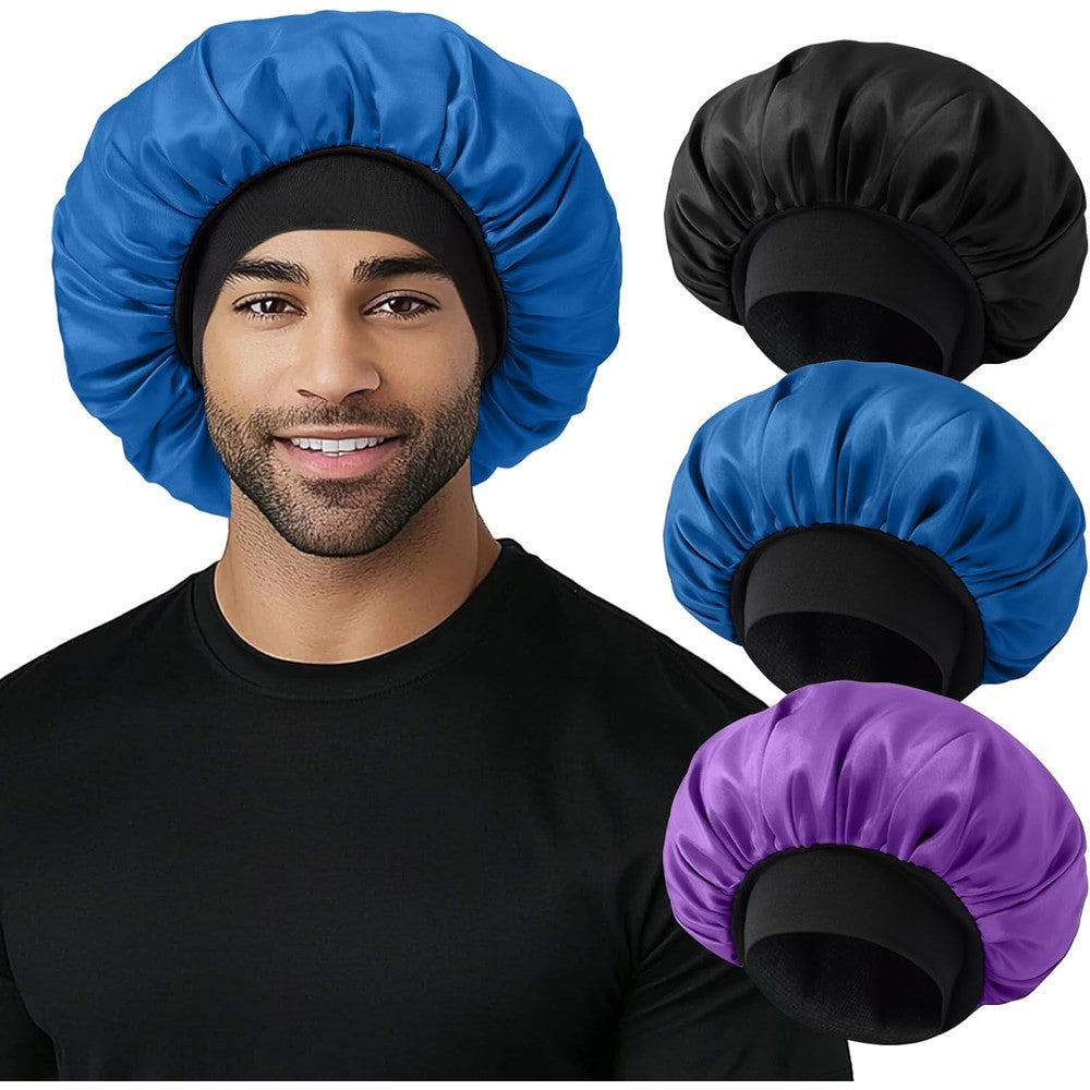 Selalu 3Pcs Satin Bonnets front view showing three different colors for hair protection.