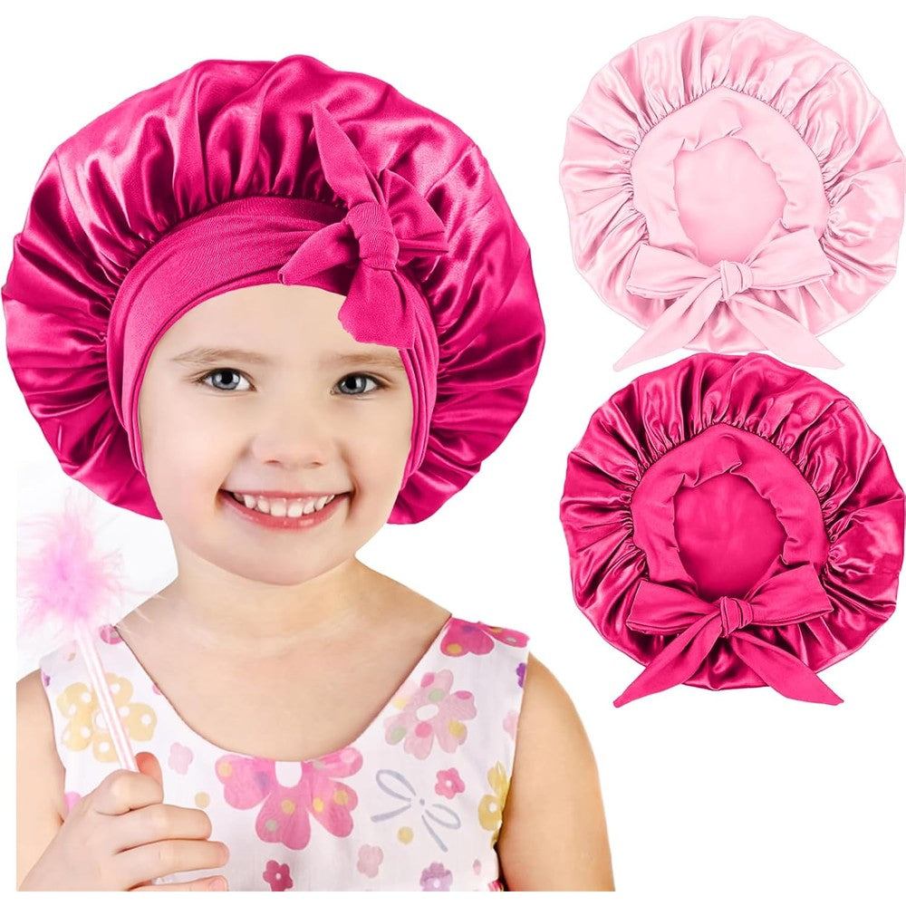 Confvrter kids silk satin bonnet front view showing the comfortable adjustable tie band design