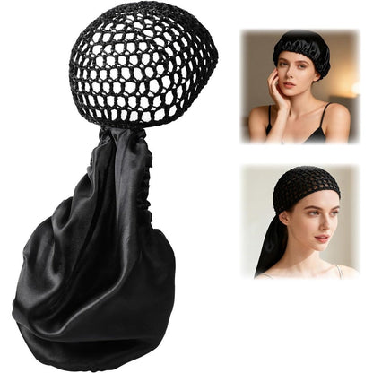 Vihaanta 2 in 1 wrap cap bonnet front view showing the black adjustable tie band for hair protection.