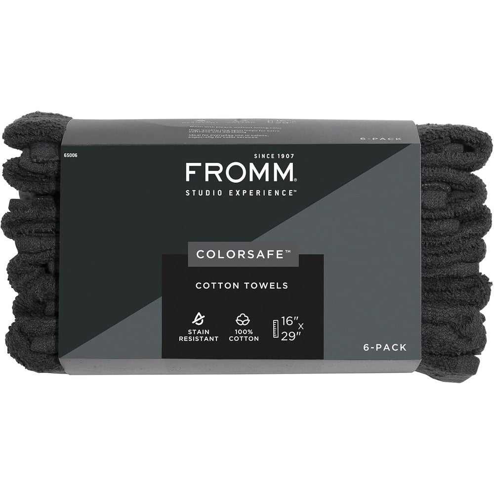 Fromm Colorsafe 100% Cotton Black Salon Hair Towels front view