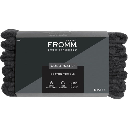 Fromm Colorsafe 100% Cotton Black Salon Hair Towels front view