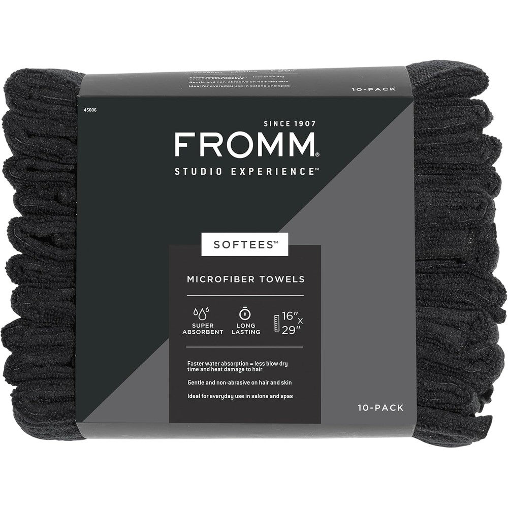Fromm Softees Microfiber Salon Hair Towels black 10 pack front view