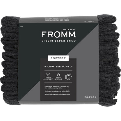 Fromm Softees Microfiber Salon Hair Towels black 10 pack front view