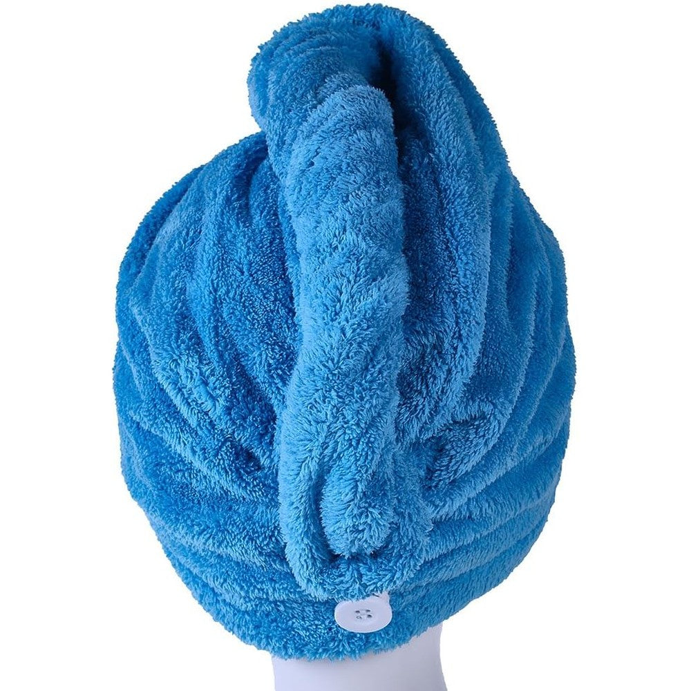 Yyxr microfiber hair towel wrap front view blue color