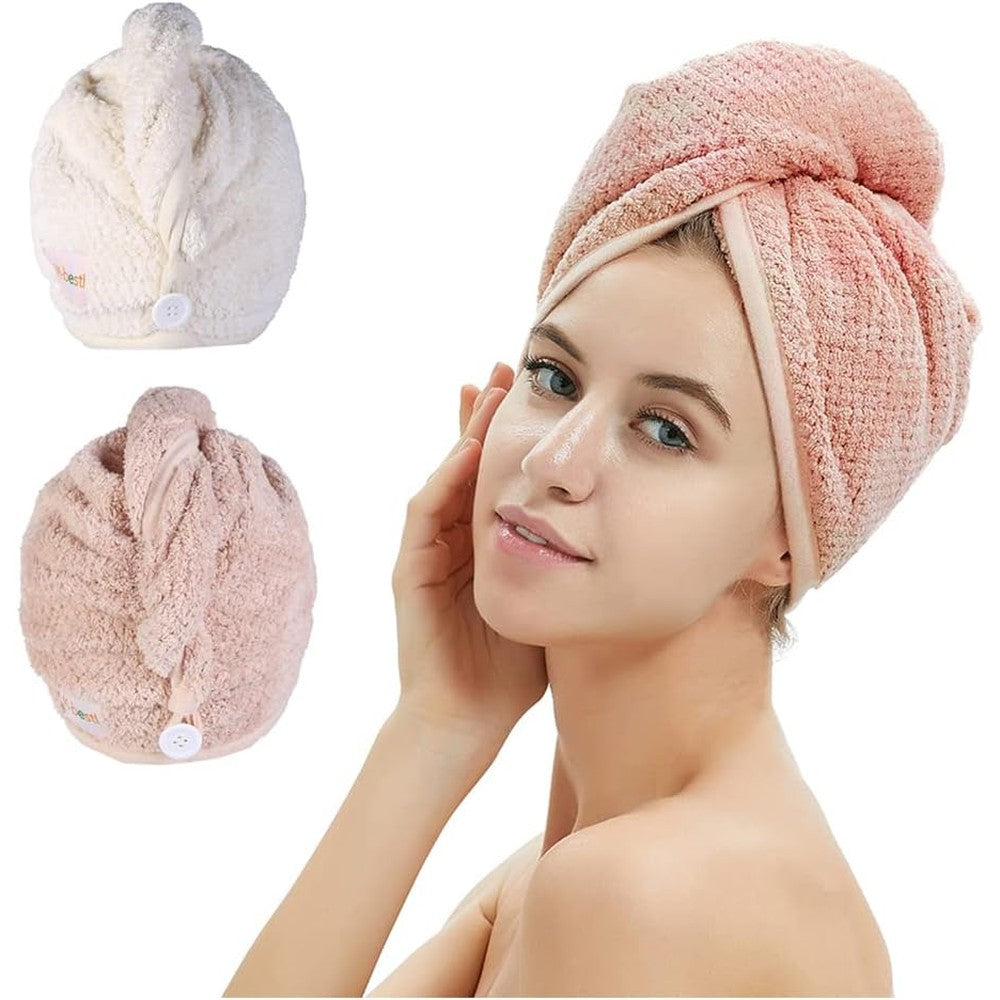 M-Bestl microfiber hair towel wrap pink and beige set