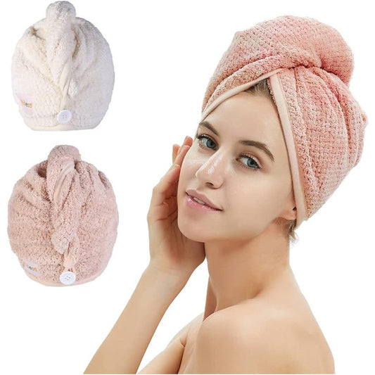 M-Bestl microfiber hair towel wrap pink and beige set