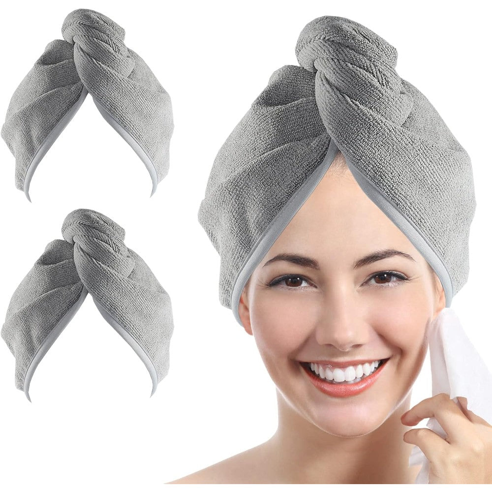 Youlertex microfiber hair towel wrap front view in gray